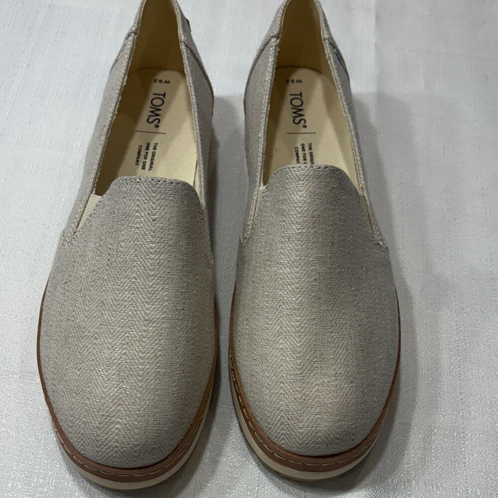 TOMS Womens Natural Herringbone Platform Slip-Ons Size 9.5W Excellent Condition